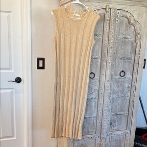 Mustard Seed Sleeveless Ribbed Maxi Dress in Beige
